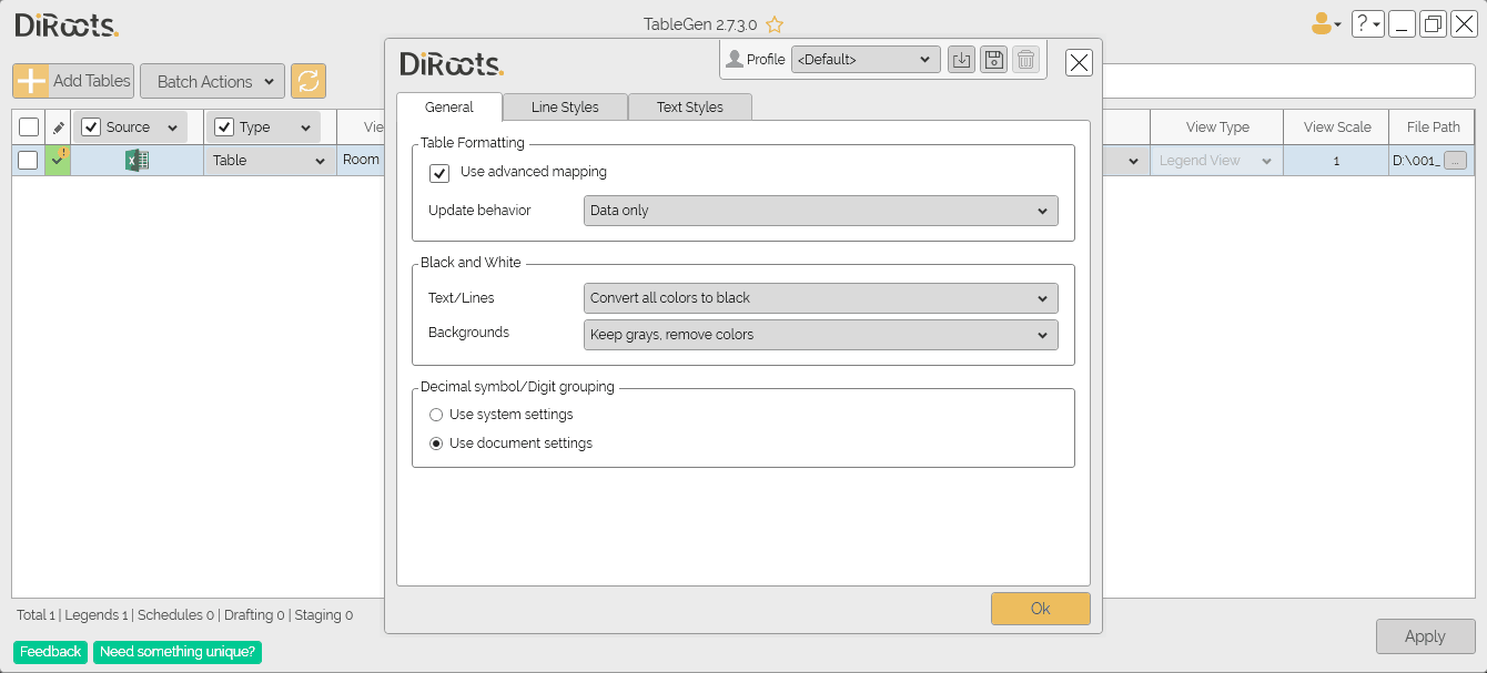 TableGen Text Styles Mapping